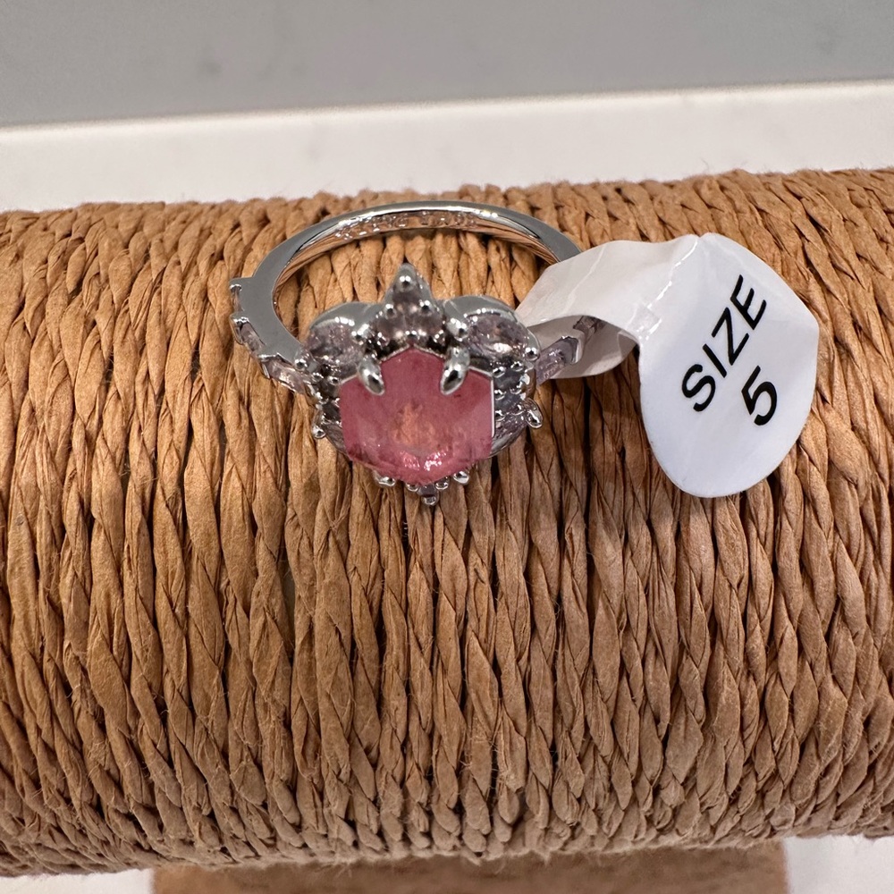 Bomb party Bp fizz Vintage-Inspired Pink and Silver Ring with Ornate Details